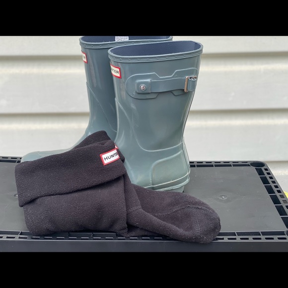 Hunter Original Short Gloss Grey Rain Boots with Hunter sock liner Women size 10 - Picture 9 of 9